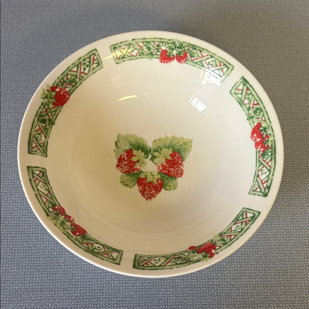 Strawberry Pattern Ceramic Bowl - White with Red & Green